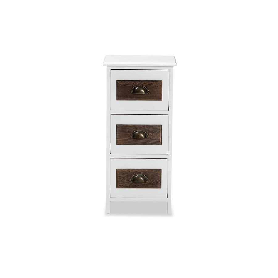 Baxton Studio Fanning Modern and Contemporary Two-Tone White and Walnut Brown Finished Wood 3-Drawer Storage Unit. Picture 4