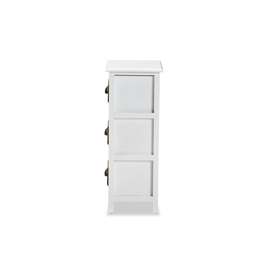 Baxton Studio Fanning Modern and Contemporary Two-Tone White and Walnut Brown Finished Wood 3-Drawer Storage Unit. Picture 5