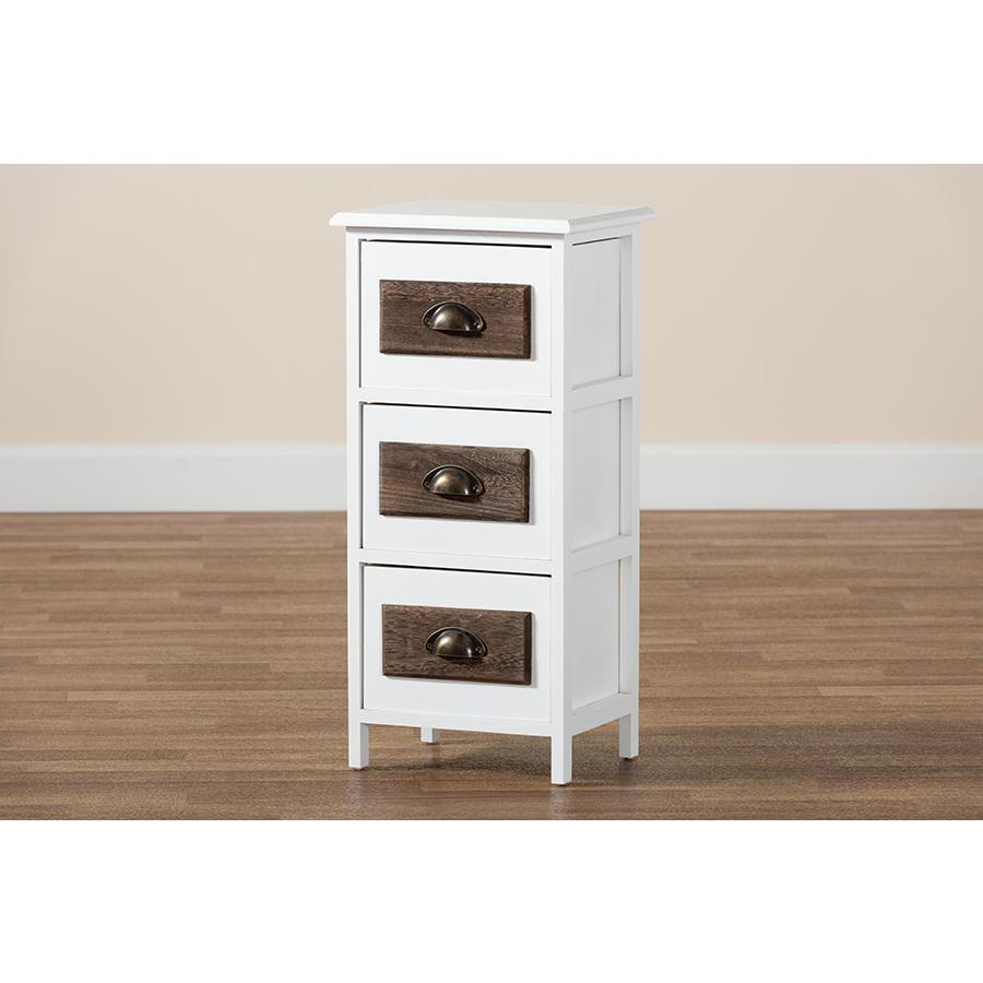 Baxton Studio Fanning Modern and Contemporary Two-Tone White and Walnut Brown Finished Wood 3-Drawer Storage Unit. Picture 9