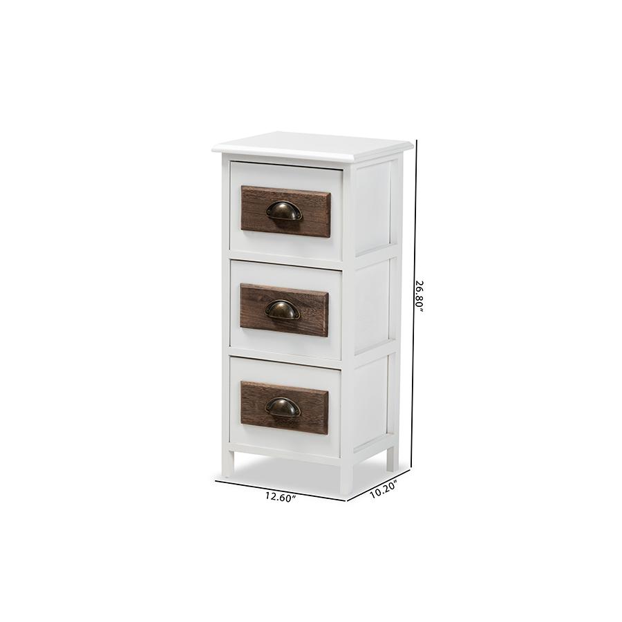 Baxton Studio Fanning Modern and Contemporary Two-Tone White and Walnut Brown Finished Wood 3-Drawer Storage Unit. Picture 10