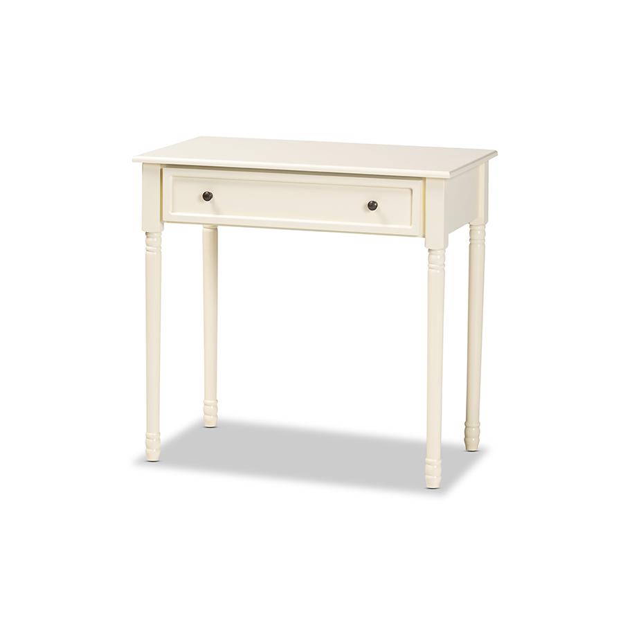 Mahler Classic and Traditional White Finished Wood 1-Drawer Console Table. Picture 1
