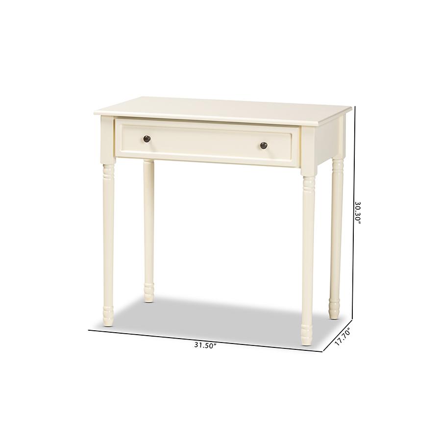 Mahler Classic and Traditional White Finished Wood 1-Drawer Console Table. Picture 10