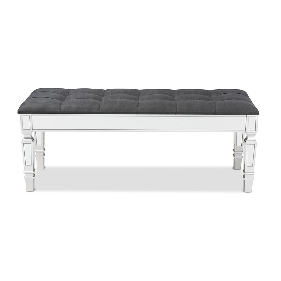 Baxton Studio Hedia Contemporary Glam and Luxe Grey Fabric Upholstered and Silver Finished Wood Accent Bench. Picture 2