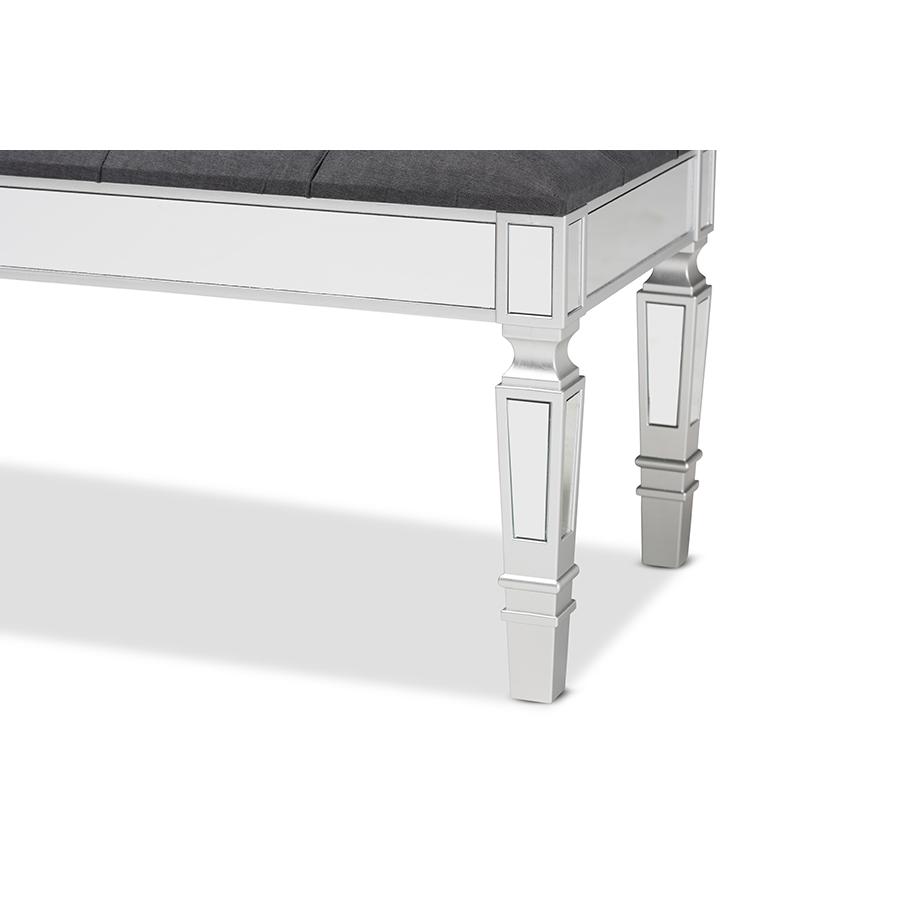 Baxton Studio Hedia Contemporary Glam and Luxe Grey Fabric Upholstered and Silver Finished Wood Accent Bench. Picture 4