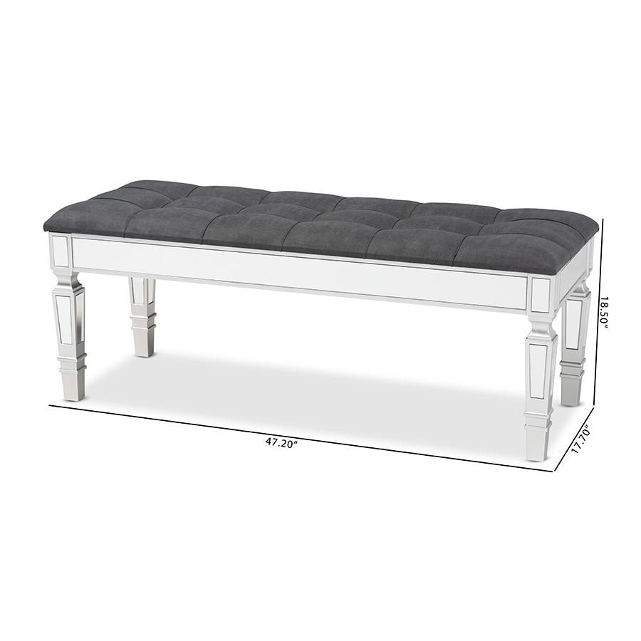 Baxton Studio Hedia Contemporary Glam and Luxe Grey Fabric Upholstered and Silver Finished Wood Accent Bench. Picture 8