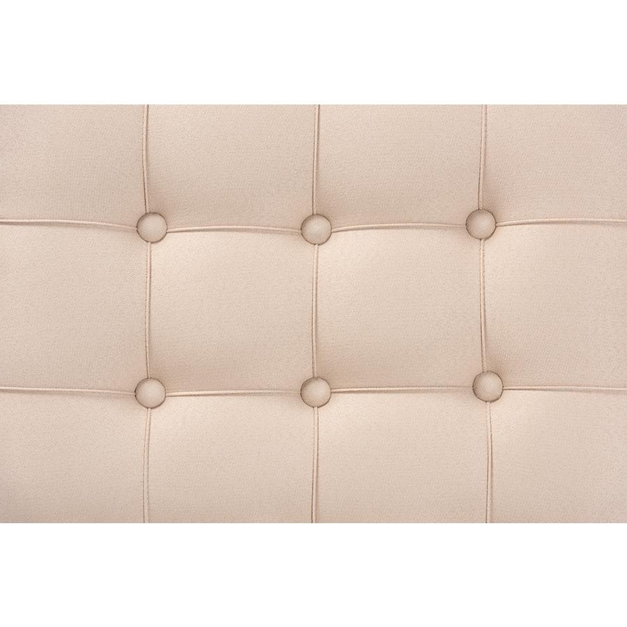 Glam and Luxe Beige Fabric Upholstered and Silver Finished Wood Ottoman. Picture 5