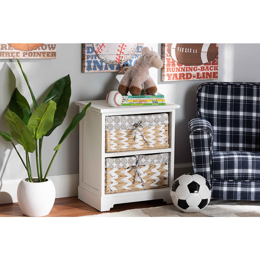 Rianne Modern Transitional White Finished Wood 2-Basket Storage Unit. Picture 8