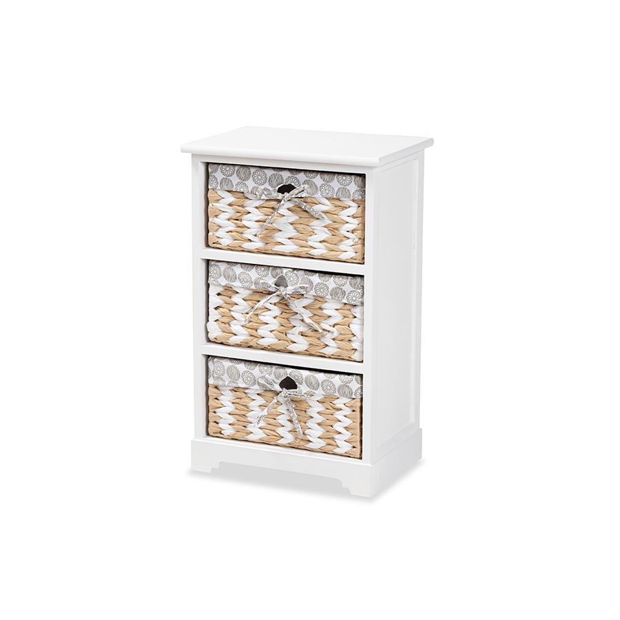 Baxton Studio Rianne Modern Transitional White Finished Wood 3-Basket Storage Unit. The main picture.