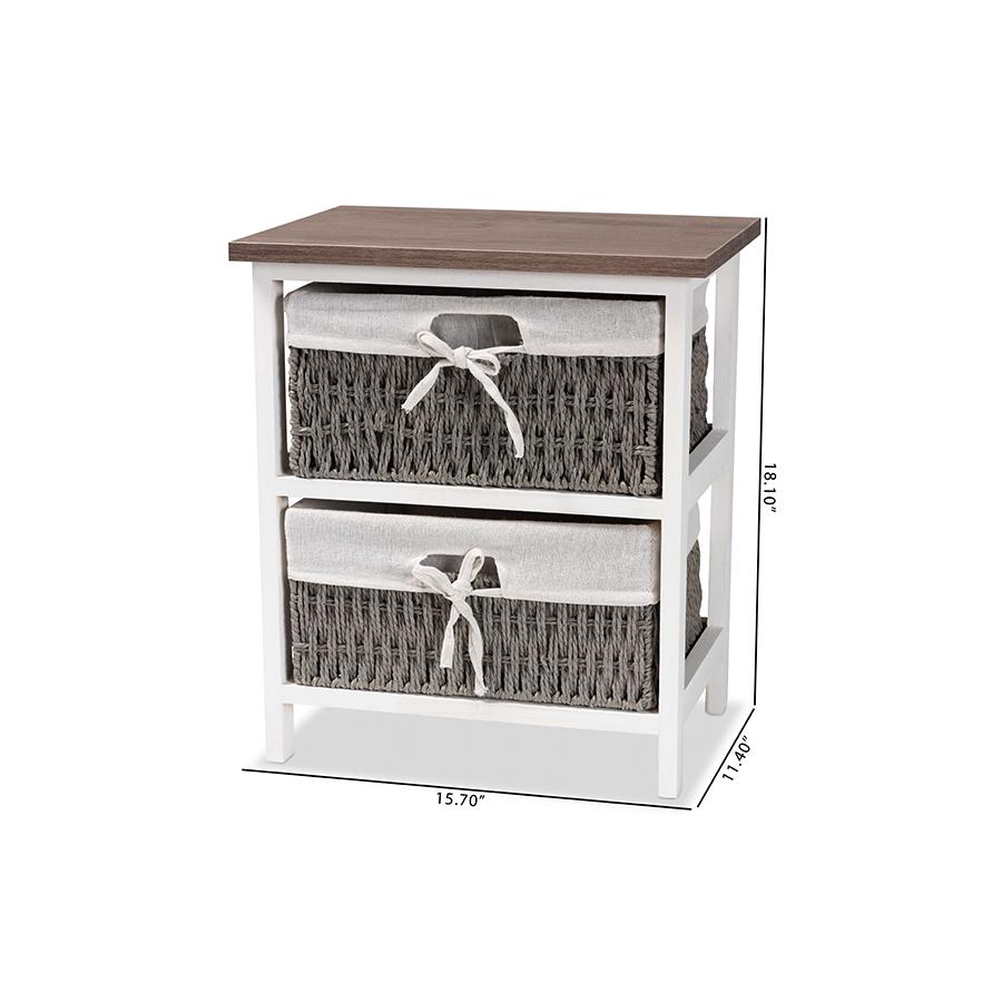 Transitional Two-Tone Walnut Brown and White Finished Wood 2-Basket Storage Unit. Picture 10