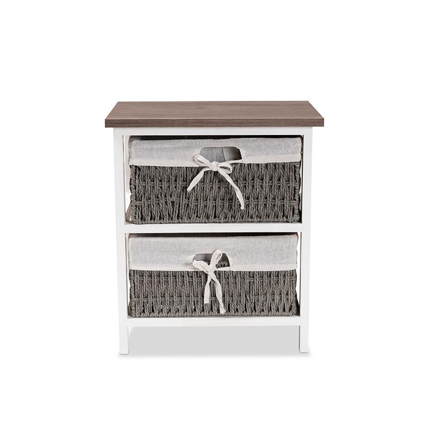Transitional Two-Tone Walnut Brown and White Finished Wood 2-Basket Storage Unit. Picture 3