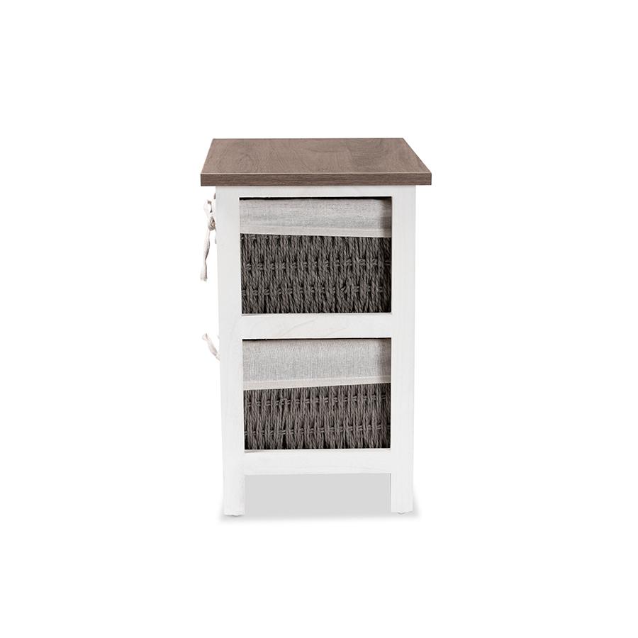 Transitional Two-Tone Walnut Brown and White Finished Wood 2-Basket Storage Unit. Picture 4