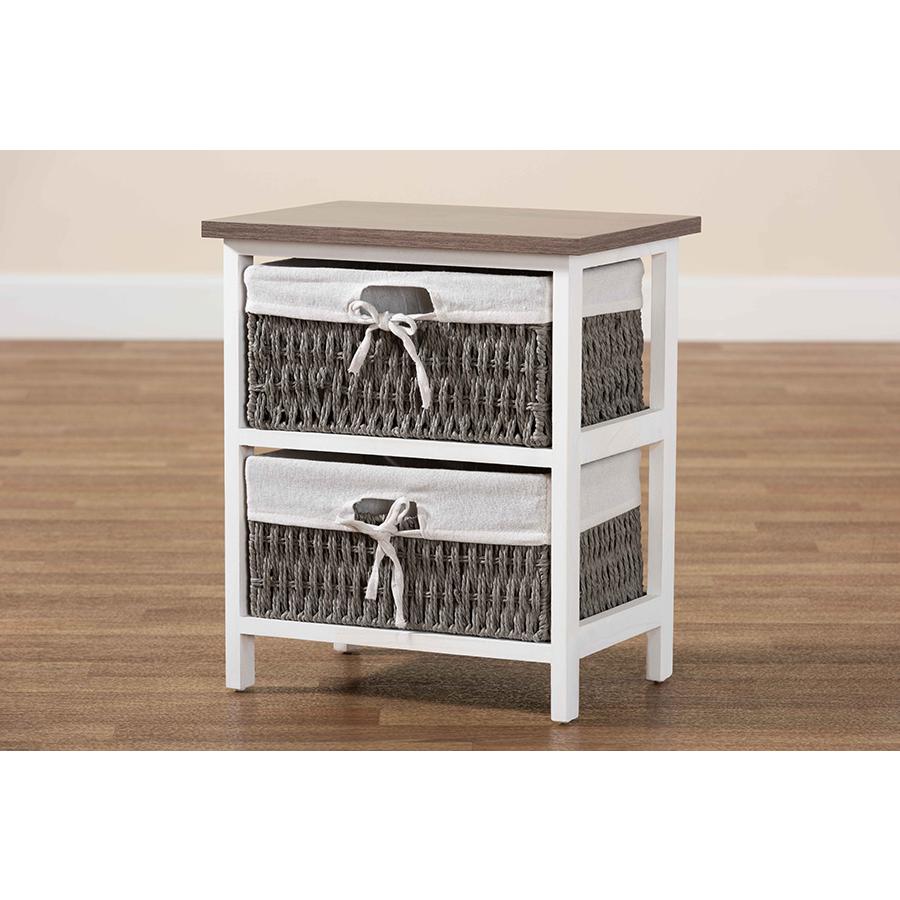 Transitional Two-Tone Walnut Brown and White Finished Wood 2-Basket Storage Unit. Picture 9