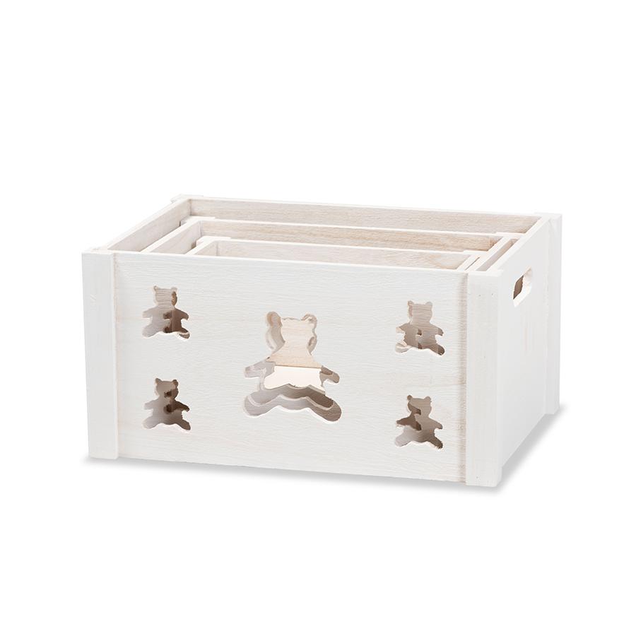 Sagen Modern and Contemporary White Finished Wood 3-Piece Storage Crate Set. Picture 2
