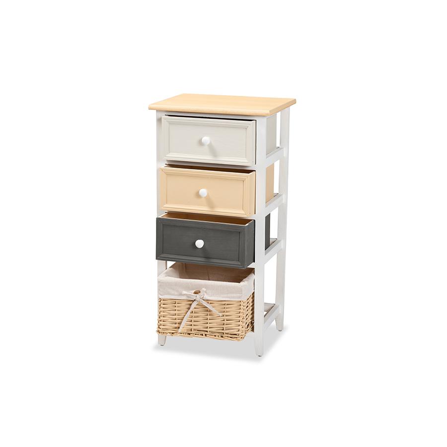 Transitional Multi-Colored Wood 3-Drawer Storage Unit with Basket. Picture 2