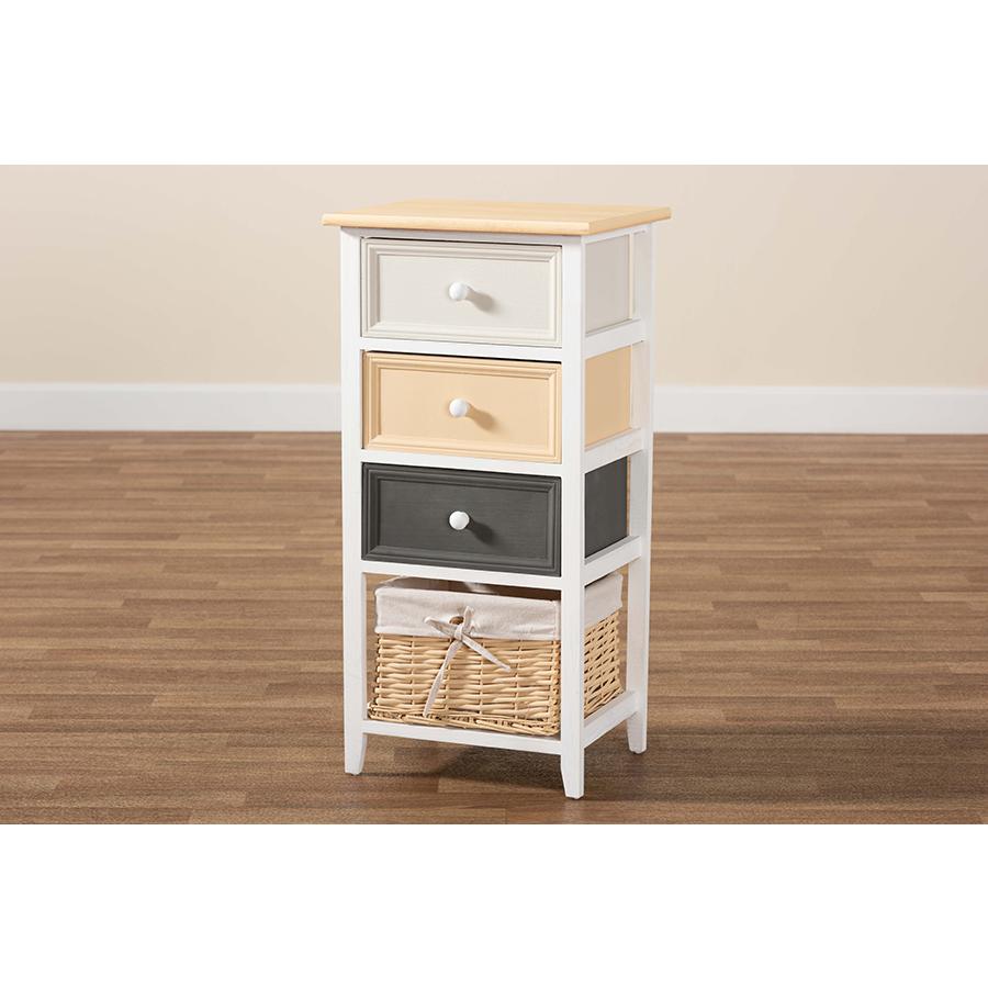 Transitional Multi-Colored Wood 3-Drawer Storage Unit with Basket. Picture 9