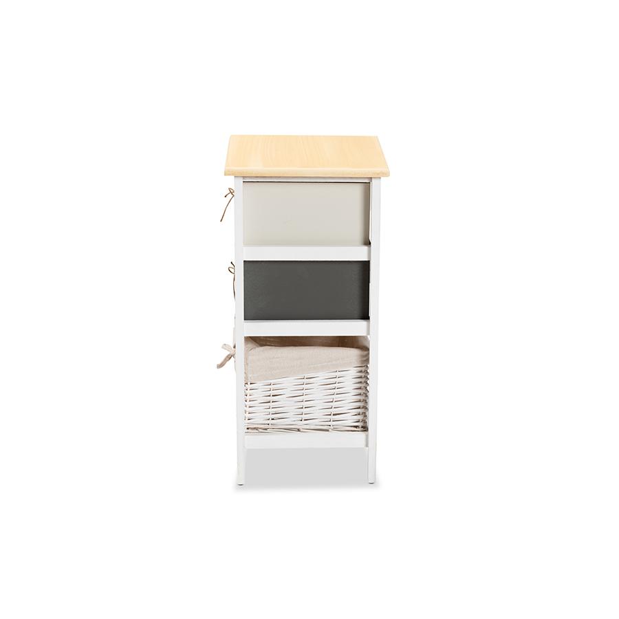 Multi-Colored Wood 2-Drawer Storage Unit with Basket. Picture 4