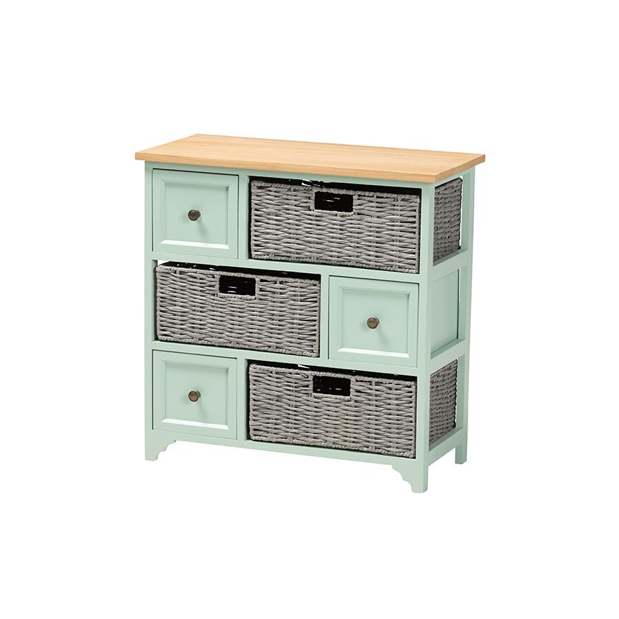 Mint Green Finished Wood 3-Drawer Storage Unit with Baskets. Picture 1