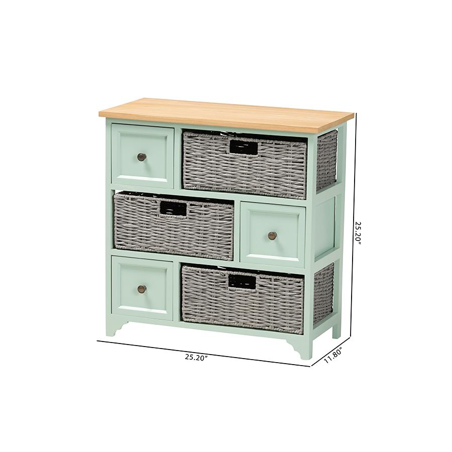 Mint Green Finished Wood 3-Drawer Storage Unit with Baskets. Picture 10
