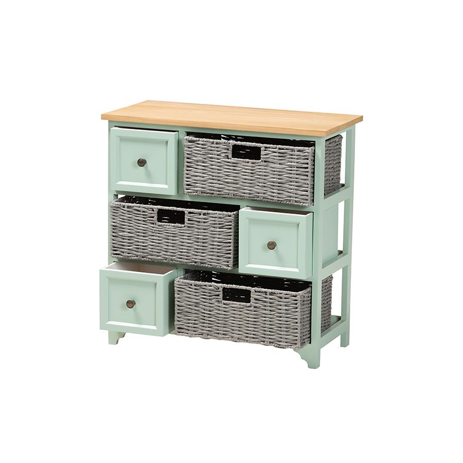 Mint Green Finished Wood 3-Drawer Storage Unit with Baskets. Picture 2