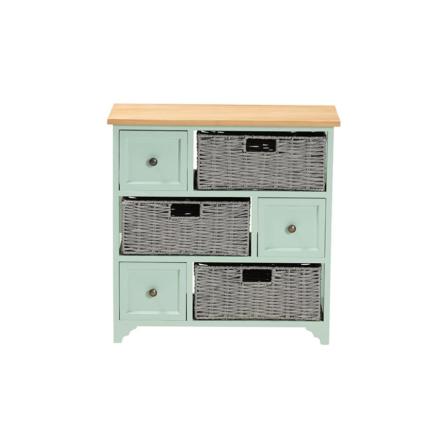 Mint Green Finished Wood 3-Drawer Storage Unit with Baskets. Picture 3
