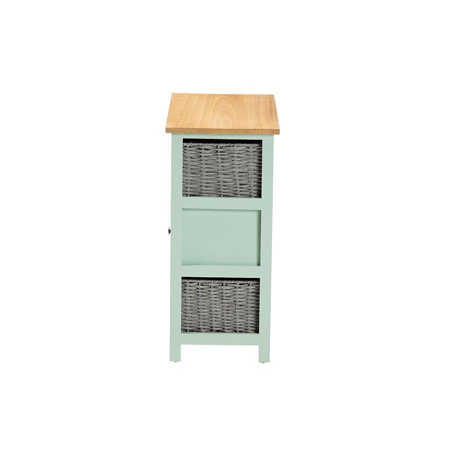 Mint Green Finished Wood 3-Drawer Storage Unit with Baskets. Picture 4
