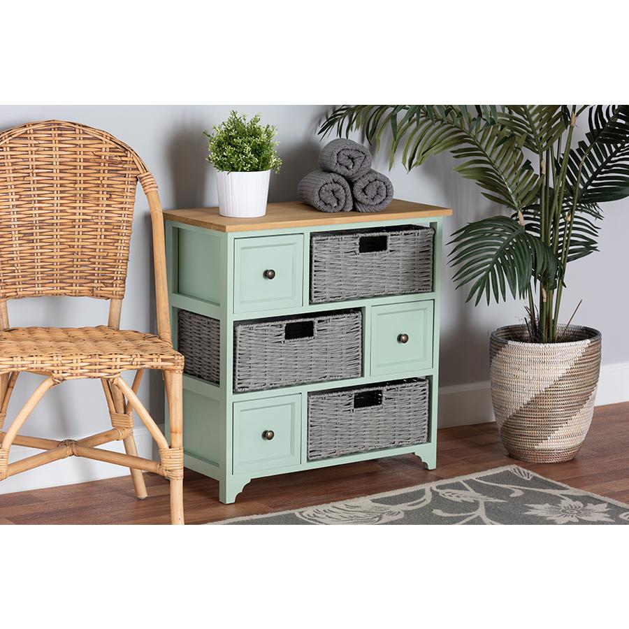 Mint Green Finished Wood 3-Drawer Storage Unit with Baskets. Picture 8