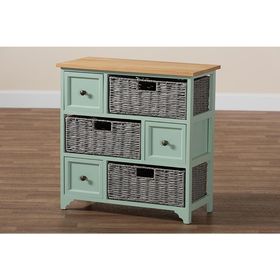 Mint Green Finished Wood 3-Drawer Storage Unit with Baskets. Picture 9