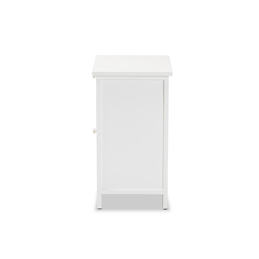 Baxton Studio Sariah Mid-Century Modern White Finished Wood and Rattan 2-Door Nightstand. Picture 4