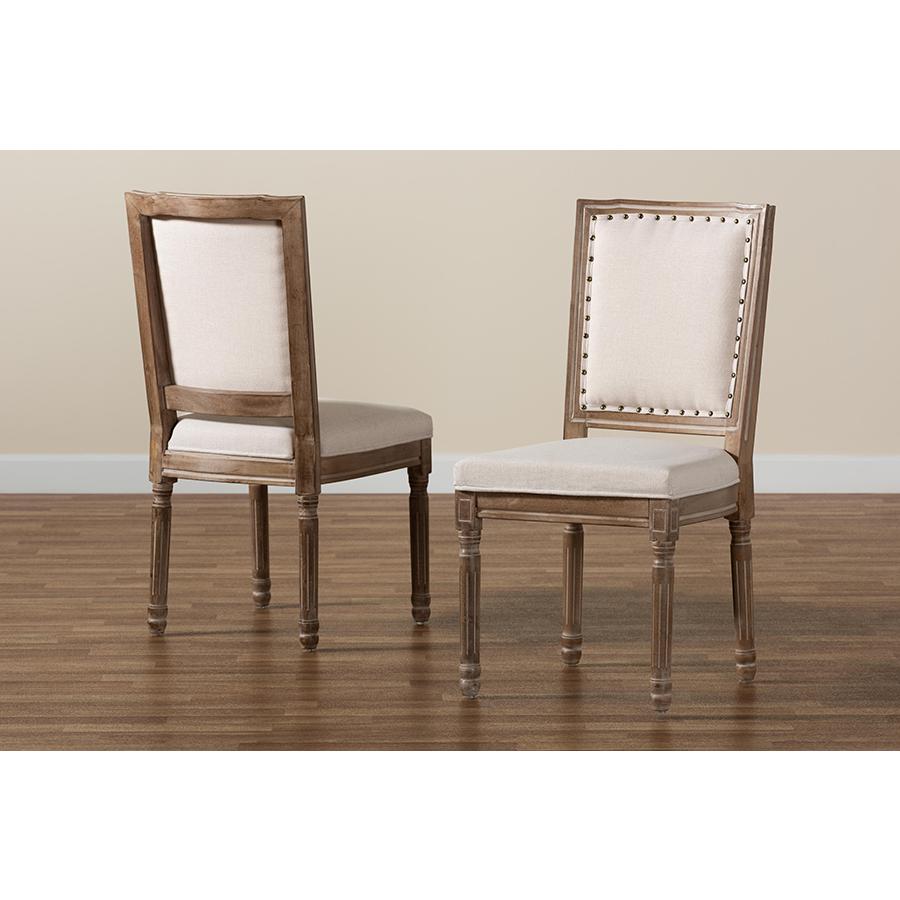 Baxton Studio Louane Traditional French Inspired Beige Fabric Upholstered and Antique Brown Finished Wood 2-Piece Dining Chair Set. Picture 10