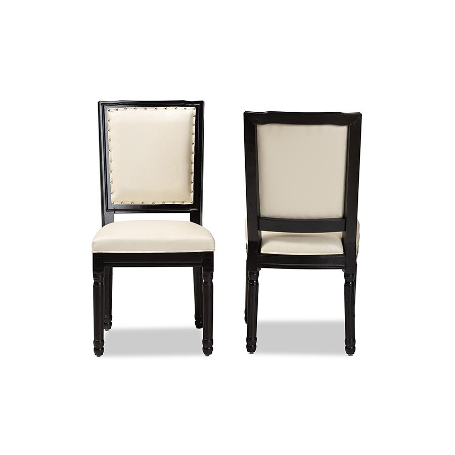 Leather Upholstered and Black Finished Wood 2-Piece Dining Chair Set. Picture 2
