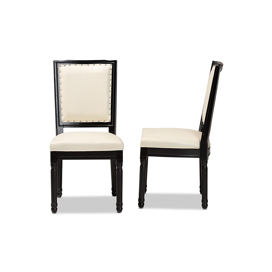 Leather Upholstered and Black Finished Wood 2-Piece Dining Chair Set. Picture 3