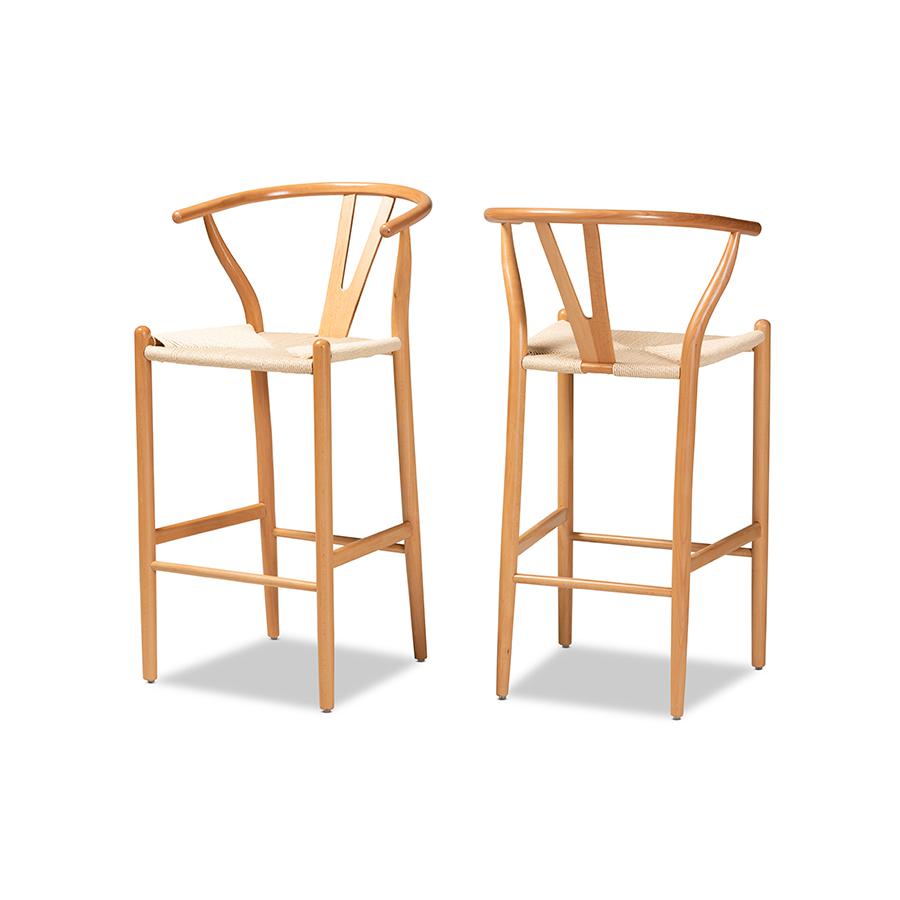 Paxton Modern and Contemporary Natural Brown Finished Wood 2-Piece Bar Stool Set. Picture 1