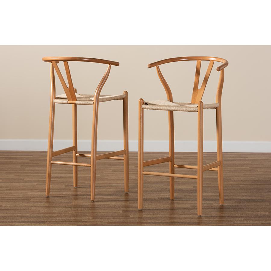 Paxton Modern and Contemporary Natural Brown Finished Wood 2-Piece Bar Stool Set. Picture 8