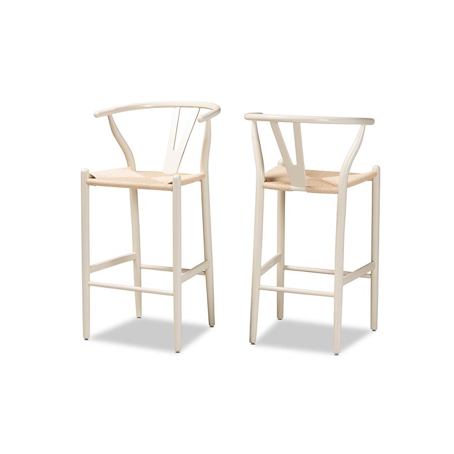Paxton Modern and Contemporary White Finished Wood 2-Piece Bar Stool Set. Picture 1