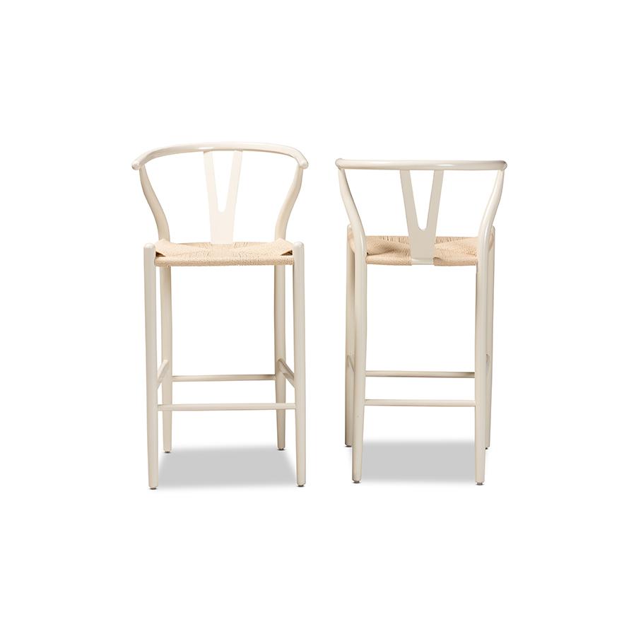Paxton Modern and Contemporary White Finished Wood 2-Piece Bar Stool Set. Picture 2