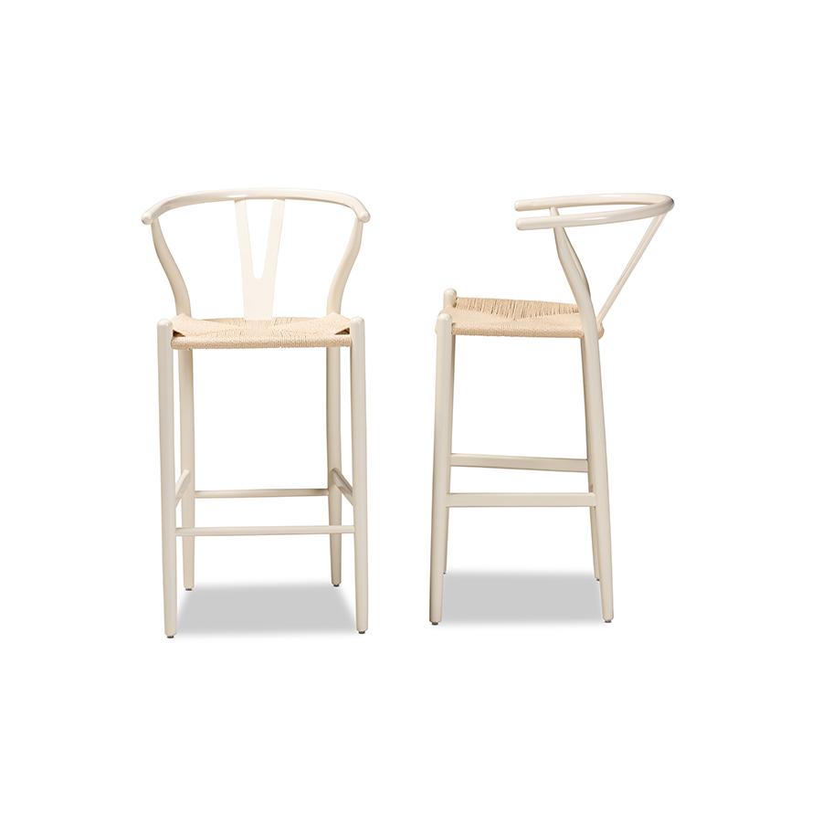 Paxton Modern and Contemporary White Finished Wood 2-Piece Bar Stool Set. Picture 3