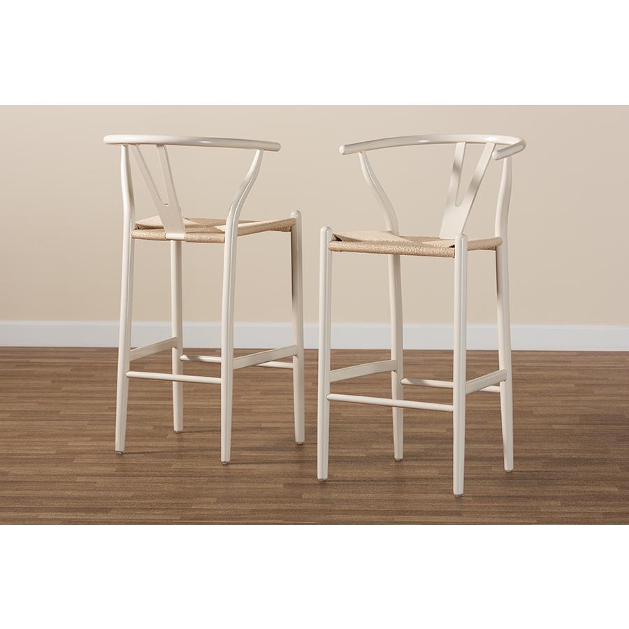 Paxton Modern and Contemporary White Finished Wood 2-Piece Bar Stool Set. Picture 8