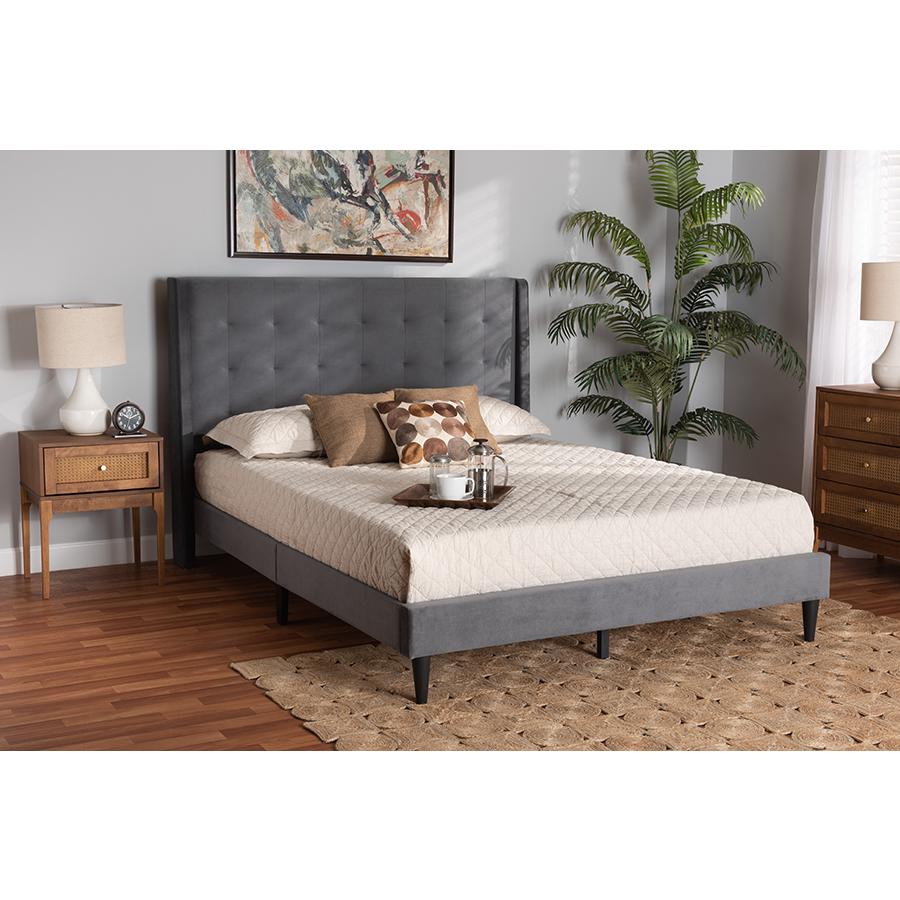 Dark Brown Finished Wood Queen Size Platform Bed. Picture 7