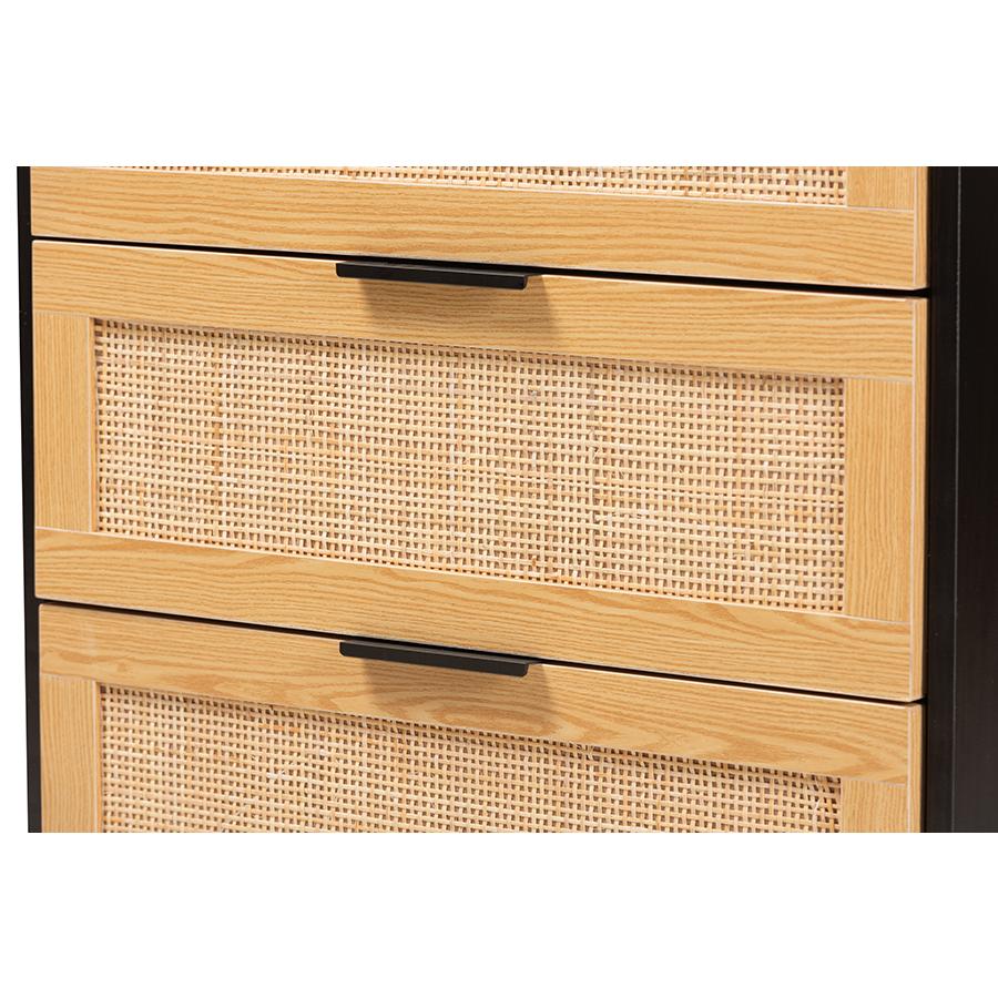 Espresso Brown Wood and Rattan 5-Drawer Storage Cabinet. Picture 5