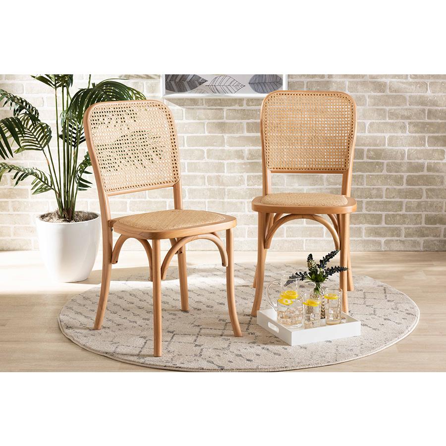 Brown Woven Rattan and Wood 2-Piece Cane Dining Chair Set. Picture 7