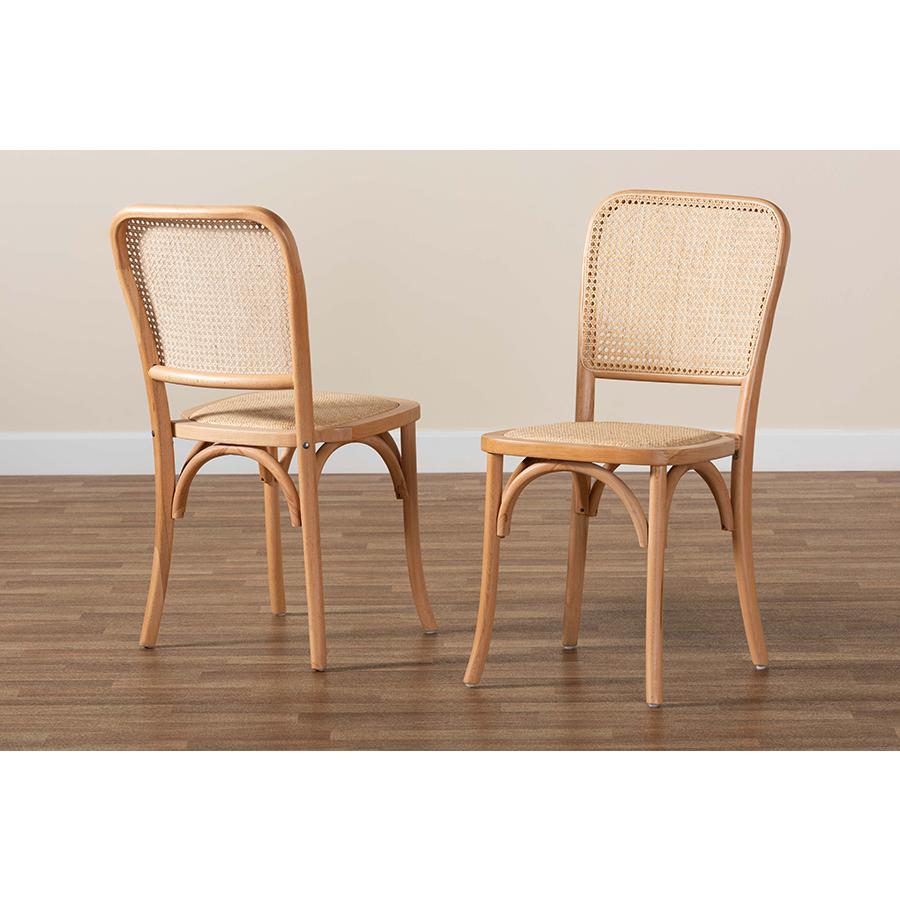 Brown Woven Rattan and Wood 2-Piece Cane Dining Chair Set. Picture 8