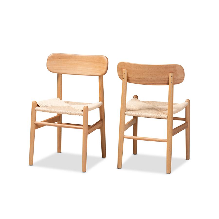 Raheem Mid-Century Modern Brown Hemp and Wood 2-Piece Dining Chair Set. Picture 1