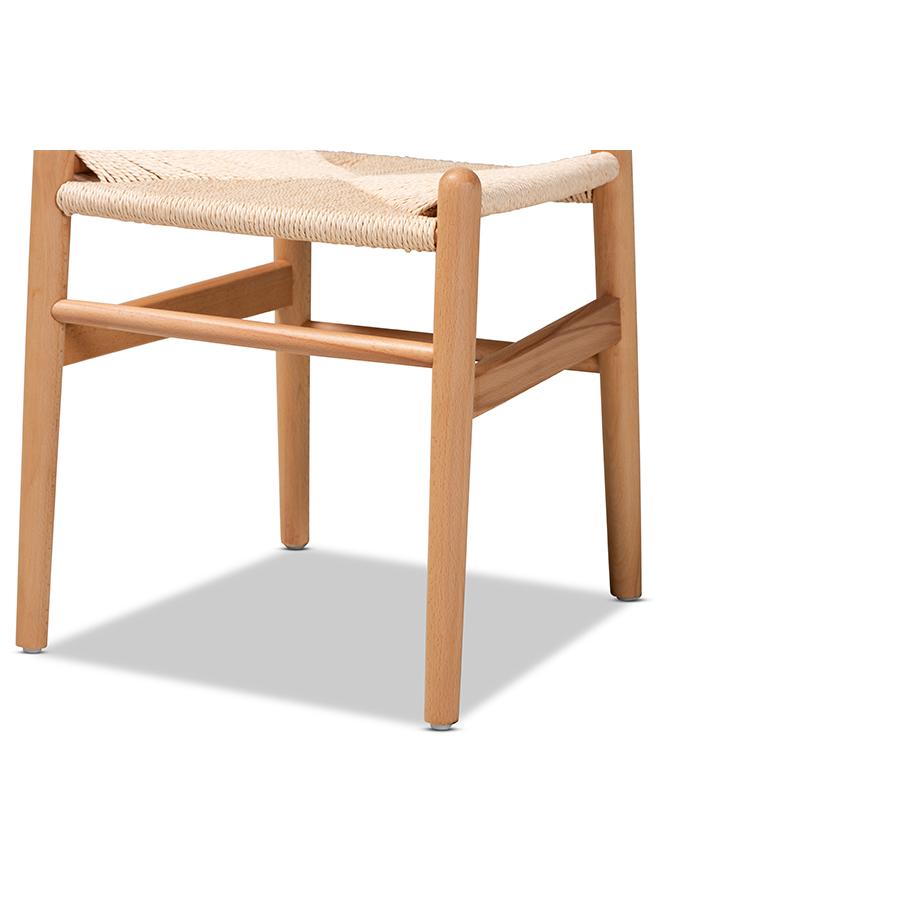 Raheem Mid-Century Modern Brown Hemp and Wood 2-Piece Dining Chair Set. Picture 5