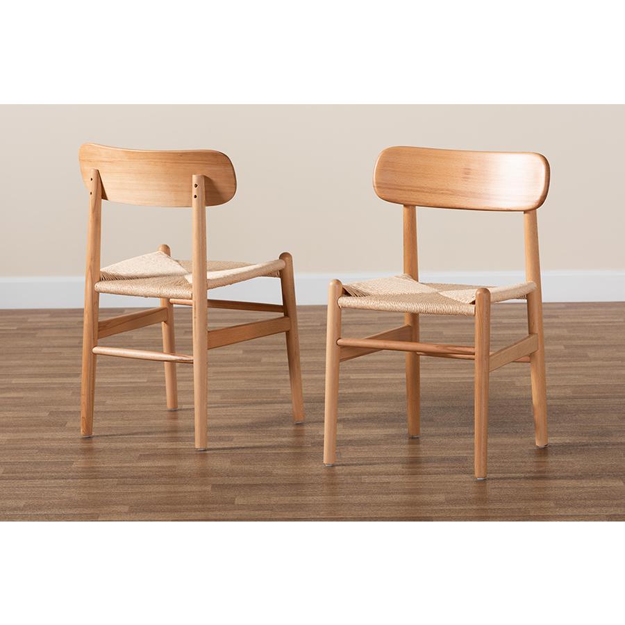 Raheem Mid-Century Modern Brown Hemp and Wood 2-Piece Dining Chair Set. Picture 8