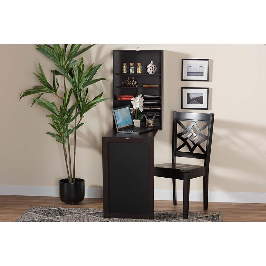 Dark Brown Finished Wood Wall-Mounted Folding Desk. Picture 6