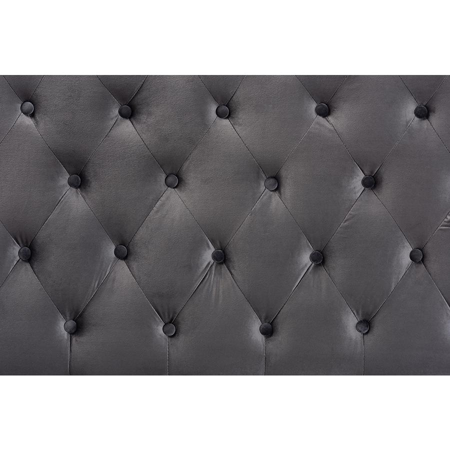 Grey Velvet Fabric Upholstered Full Size Headboard. Picture 3