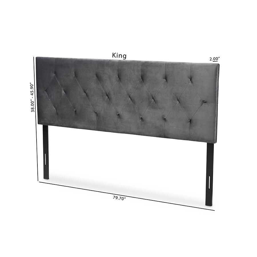 Baxton Studio Felix Modern and Contemporary Grey Velvet Fabric Upholstered Full Size Headboard. Picture 8