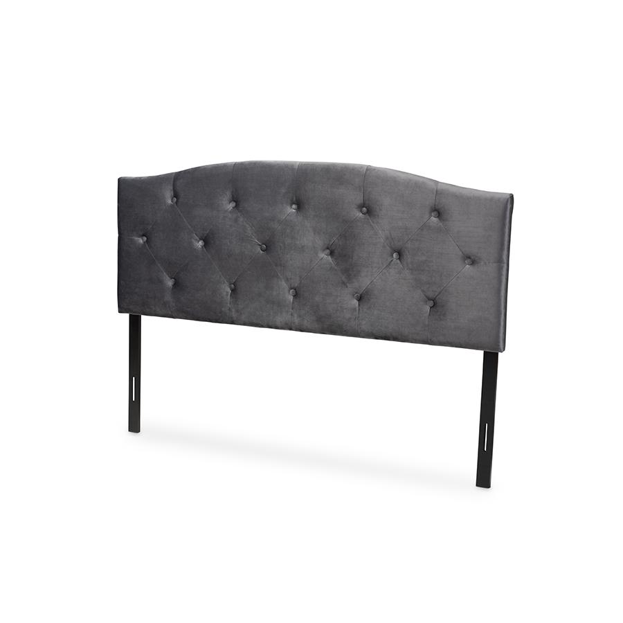Leone Modern and Contemporary Grey Velvet Fabric Upholstered Full Size Headboard. The main picture.