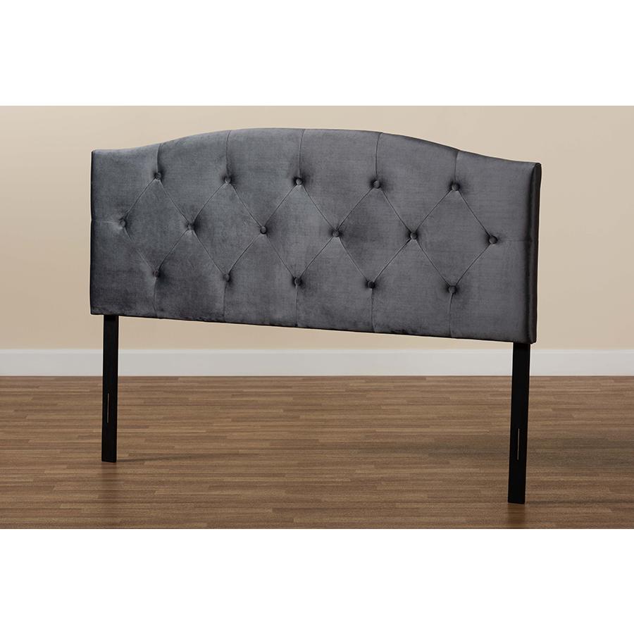 Leone Modern and Contemporary Grey Velvet Fabric Upholstered Full Size Headboard. Picture 5