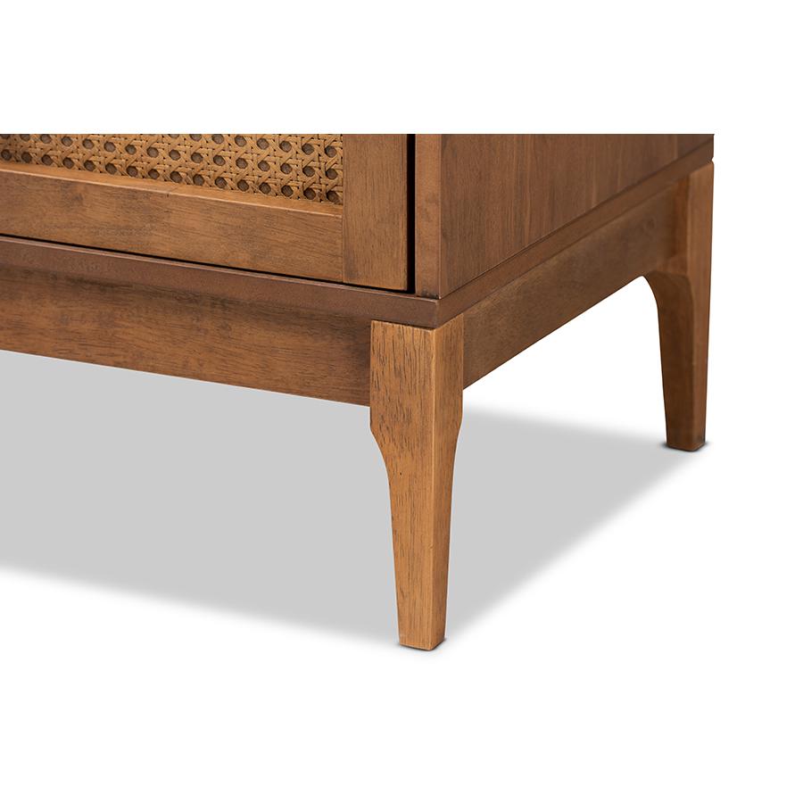 Ramiel Mid-Century Modern Ash Walnut Finished Wood and Rattan 6-Drawer Dresser. Picture 6